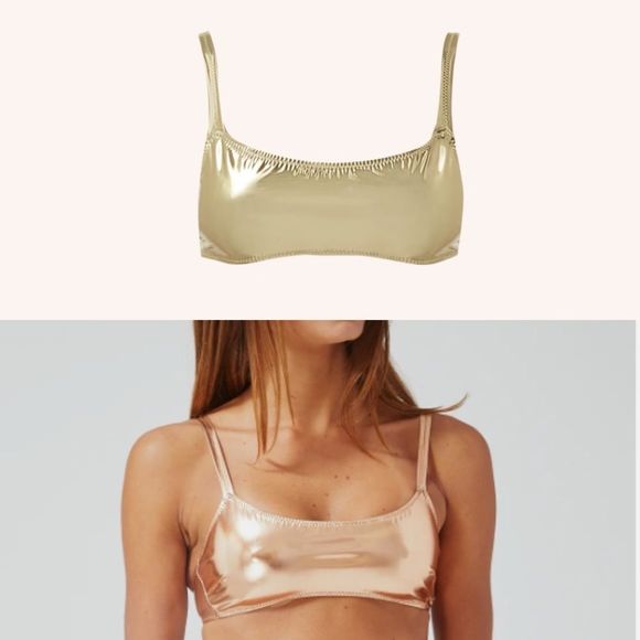 Lisa Marie Fernandez KK Bikini in Champagne pvc Swim Top - Picture 1 of 5